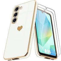 Case - Luxury - for Samsung Galaxy A16 5G - Silicone - Heart Pattern - Tempered Glasses Included - with 2 Tempered Glasses balta
