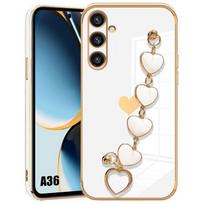 Dėklas Samsung Galaxy A36 5G, Baltas silikonas, prabangus efektas, itin plonas, atsparus smūgiams, su širdelės formos dirželiu balta