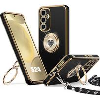 Protective Case - BOOLING - for Samsung Galaxy S24 - Soft Silicone - with Lanyard - Rotating Ring juoda