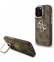 Rudas dėklas Apple iPhone 16 Pro telefonui "Guess PU 4G Metal Logo Stand Camera Frame Case"