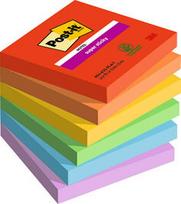 Lipnūs lapeliai Post-it Super Sticky  76 mm x 76 mm, pak. - 6 blokeliai, po 90 lapelių, ryškios spal