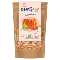Daržovių mišinio skonio lęšių, kukurūzų užkandis - 20% BALTYMŲ | Dear baby (25 g)