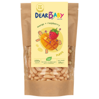 Mangų ir aviečių skonio grūdų užkandis | Dear baby (25 g)