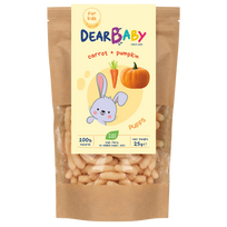 Morkų ir moliūgų skonio grūdų užkandis | Dear baby (25 g)