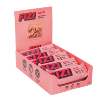 Dėžutė KETO baltymininių  batonėlių su liofilizuotomis braškėmis ir migdolais | Fizi (10x45 g)