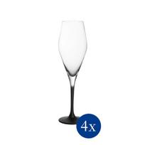 Šampano taurės Villeroy & Boch Manufacture Rock 260 ml, 4 vienetų rinkinys, krištolas, juodas kotelis