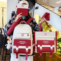 Lengvi Stilingi Kontrastingi Kuprinės Didelės Talpos Instagram Kuprinė Pečių Krepšiai Sumažinantys Krūvį Apsaugantys Stuburą Pradinių Klasių Mokiniai 8126 red five-piece set t