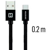 Swissten Textile Universal Quick Charge 3.1 USB-A to USB-C Data and Charging Cable, 0.2m, Black SW-QU-TYPC-3.1-0.2M-BK