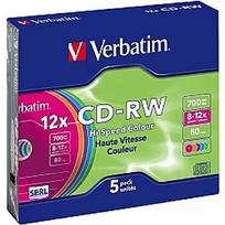 Verbatim  CD-RW SERL Verbatim 700MB 8x-12X Colour, 5 Pack Slim 43167V