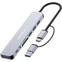Qoltec HUB 8in1 USB C USB,USB C 4xUSB SD TF card Jack 53794