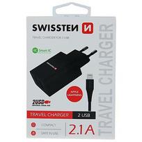 Swissten Smart IC Travel Charger 2x USB 2.1A with Lightning (MD818) Cable 1.2 m Black SW-SET-2X2.1AWCLIH-BK