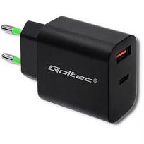 Qoltec 51713 Charger | 18W | 5-12V | 1.5-3A | USB type C PD | USB QC 3.0 | Black 51713