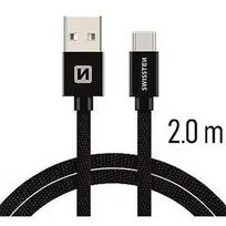 Swissten Textile Universal Quick Charge 3.1 USB-A to USB-C Data and Charging Cable, 2m, Black SW-QU-TYPC-3.1-2m-BK