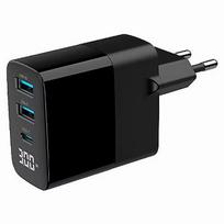 Gembird CHARGER USB 30W 3PORT/TA-UC-PDQC30LCD-BK-02 TA-UC-PDQC30LCD-BK-02