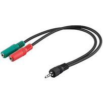 Goobay 50467 PC headset adapter, 1x 3.5 mm AUX 4-pin to 2x 3.5 mm AUX 3-pin, 0.3 m, black 50467