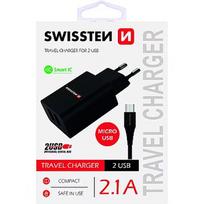 Swissten Premium Travel Charger USB 2.1A / 10.5W With Micro USB Cable 120 cm Black SW-DET-2.1AWCM-B