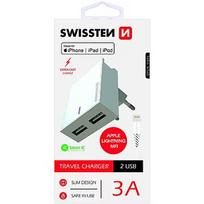 Swissten MFI Premium Apple Certified Travel Charger USB 3А / 15W With Lightning (MD818) Cable 120 cm White SW-DET-3AWCLMFI-WH