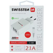 Swissten Smart IC Travel Charger 2x USB 2.1А with USB-C Cable 1.2 m White SW-SET-2X2.1AWCUC-WH