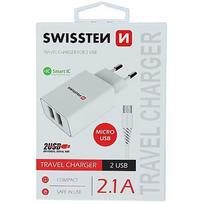 Swissten Smart IC Travel Charger 2x USB 2.1A with Micro USB Cable 1.2 m White SW-SET-2x2.1AWCM-WH