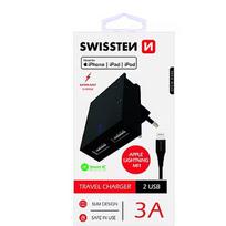 Swissten MFI Premium Apple Certified Travel Charger USB 3А / 15W With Lightning (MD818) Cable 120 cm Black SW-DET-3AWCLMFI-BK