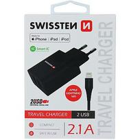 Swissten Smart IC Travel Charger 2x USB 2.1A with Lightning MFI (MD818) Cable 1.2 m Black SW-SET-2X2.1AWCLIH-MFI-BK