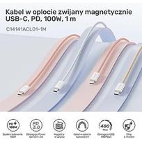 Unitek Kabel w oplocie zwijany magnetycznie USB C PD 100W beżowy 1m C14141ACL01-1M