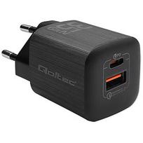Qoltec 50764 GaN ULTRA 35W charger / 5-20V / 2.25 3A / 1 x USB type C PD / 1x USB / Black 50764