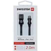 Swissten (MFI) Textile Fast Charge 3A Lightning (MD818ZM/A) Data and Charging Cable 2.0m Black SW-MFI-LIGH-3A-2M-BK
