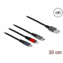 Delock USB-A to MicroUSB/Lightning/USB-C, 0.3m 87236