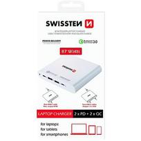 Swissten Travel Charger Notebooks and MacBook / 87W / PD3.0 / QC3.0 / PPS / White SW-TCH-87W-PD30-QC30-W