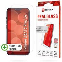 Displex Panzerglas 2D/ Clear (10H) für iPhone 13/13 Pro/14 Eco-Montagerahmen, Tempered Glas, kratzer-resistente Schutzfolie, hüllenfreundlich 01698