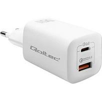 Qoltec 50765 GaN ULTRA 65w charger / 5-20V / 2.25 3.25A / 1 x USB type C PD / 1x USB / White 50765