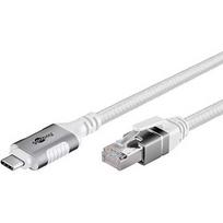Goobay Ethernet cable USB-C 3.2 Gen2 plug > RJ-45 plug, LAN adapter (white, 1 meter, braided textile sheath) 74165