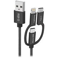 Sbs SBS USB / Micro USB, USB-C, Lightning, black - USB cable TECABLEUSBIP531BW