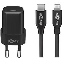 Goobay Apple Lightning / USB-C PD charging set nano 20 watts, charger (black, 1 meter cable, PD) 61083