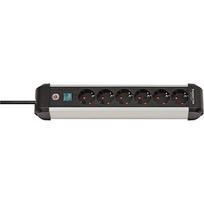 Brennenstuhl Premium-Alu-Line Extension Lead 6-way, 3m, Black/Silver 1391030600