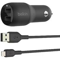Belkin DUAL USB-A CHARGER CAR W/LIGHTNING CABLE 1M 24W BLACK CCD001BT1MBK