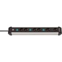 Brennenstuhl Premium-Alu-Line Extension Lead 6-way / Power Strip made of high-quality aluminium 3x 2-way switchable sockets, 3m, Black/Silver 1391030601