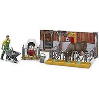 Bruder bworld cow and calf barn with farmer, backdrop (multicolored) 62611