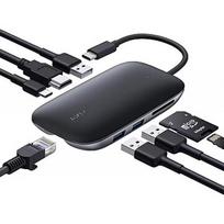 Aukey CB-C71 aluminium HUB USB-C | 8in1 | RJ45 Ethernet 10/100/1000Mbps | 3xUSB 3.1 | HDMI 4k@30Hz | SD & microSD | USB-C Power Delivery 100W CB-C71