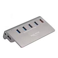 Delock USB 10Gbps hub with 4 USB Type-A ports + 1 quick charging port, USB hub (grey, incl. power supply) 64182