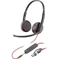 Hewlett Packard Poly Blackwire 3225 Stereo USB-C Headset +3.5mm Plug +USB-A 8X229AA