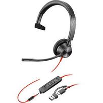 Hewlett Packard HP Poly Blackwire 3315 Monaural USB-C Headset +3.5mm Plug +USB-C/A Adapter 8X217AA