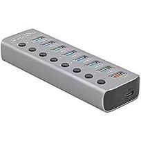 Delock USB 3.2 Gen 1 Hub mit 7 Ports + 1 Schnellladeport + 1 USB-C™ PD 3.0 Port mit Schalter und Beleuchtung 63264