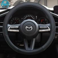 100% DERMAY prekės ženklo odinis sportinio automobilio vairo užvalkalas Aukštos kokybės, skirtas Mazda 3 bl bj bn 323 Axela 3 Sport Auto juoda