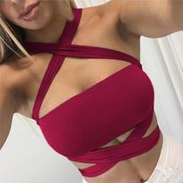 European & American Women's Cross-Neck Strap Sexy Chest Wrap Large vyno raudonos spalvos