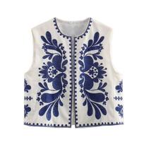 Moterims Gėlėta Siuvinėta Liemenė Pavasaris Ruduo Laisvalaikio Vintage Y2k Megztinis Liemenė Moteriška Stilinga Laisva Viršutinė Apranga Vests XS