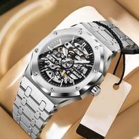 Automatiniai vyriški laikrodžiai Mechaninis Tourbillon riešinis laikrodis Atsparus vandeniui Verslo Nerūdijančio plieno Verslo vyriški laikrodžiai sidabras/juoda