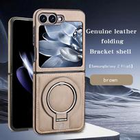 Samsung Galaxy Z Flip 6 5 4 3 Magnetic Flip Phone Case High-end Leather ZFlip 6 Ring Bracket Shockproof Wireless Charge Funda For Samsung Galaxy Z Flip6&Leather&Case & Holder ruda