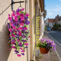 2 vnt. UV spinduliams atsparių dirbtinių vijoklių su ryškiai violetinėmis, rožinėmis ir žaliomis dirbtinėmis gėlėmis, skirtų lauko sodo dekorui, vestuvėms, biurui 2pcs įvairiaspalvis